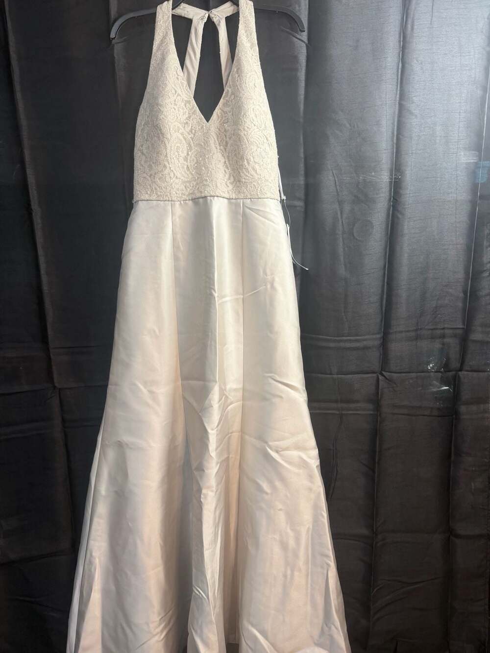 Macy's Bridal Salon Victoria Sequin Lace and Sateen Twill Dress Oyster Size 10